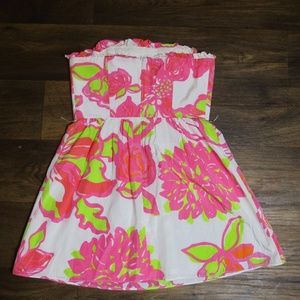 Lilly Pulitzer Pink White Green Flower Dress SZ 4
